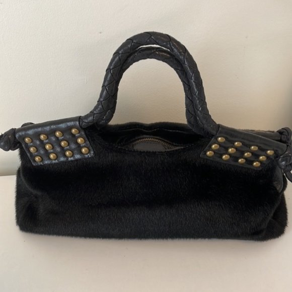 NWOT Matt & Nat faux fur and vegan leather bronze studded handbag - Picture 5 of 8